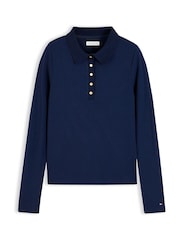 modra - Tommy Hilfiger Slim Fit Ribbed Long Sleeve Polo Shirt - Slika 5 iz 5