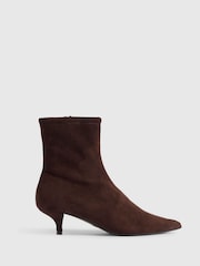 River Island Brown Kitten Heel Sock Ankle Boots - Image 1 of 5
