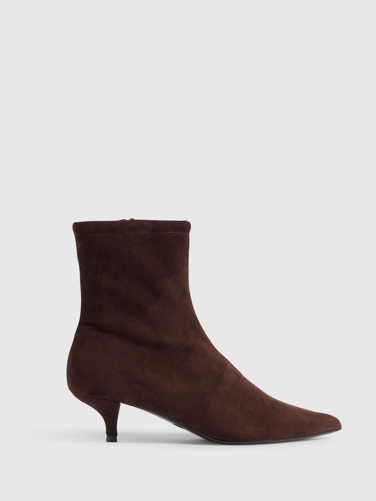 River Island Brown Kitten Heel Sock Ankle Boots - Image 1 of 5