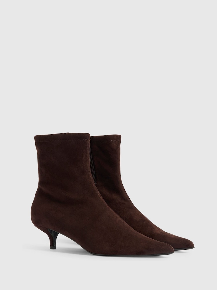 River Island Brown Kitten Heel Sock Ankle Boots - Image 2 of 5