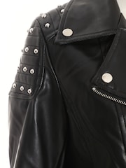 Quiz Black Pu Leather Studded Biker Jacket - Image 4 of 4