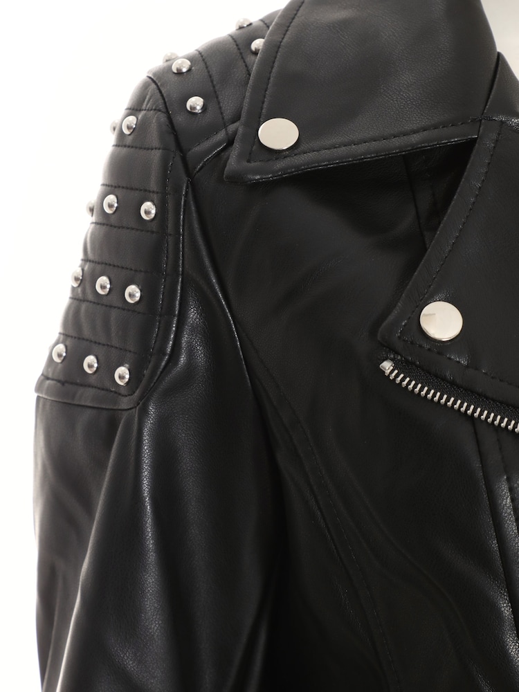 Quiz Black Pu Leather Studded Biker Jacket - Image 4 of 4