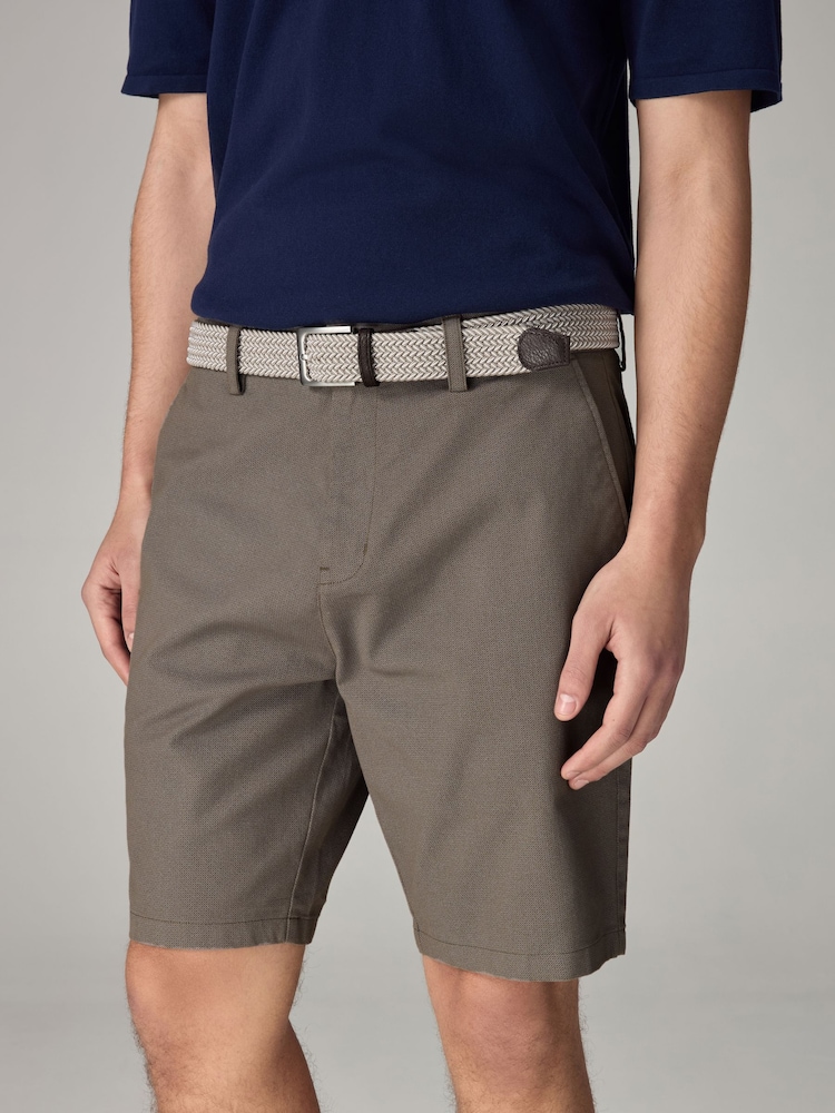 Dark Stone Belted 100% Cotton Chino Shorts - Image 1 of 4