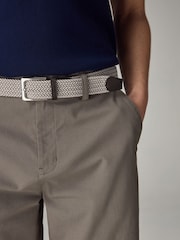 Dark Stone Belted 100% Cotton Chino Shorts - Image 3 of 4