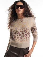 River Island Brown Leopard Knitted Crew Neck Long Sleeve Jumper - Image 2 of 4