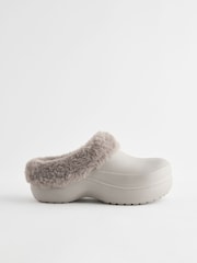 Grey Faux Fur Lined Platform Clog Slippers - Image 2 of 5