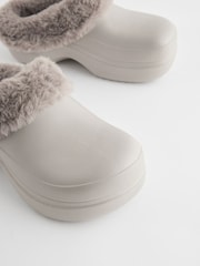 Grey Faux Fur Lined Platform Clog Slippers - Image 4 of 5