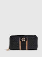 River Island Black Monogram Embossed ZiP Around Purse - Image 1 of 5