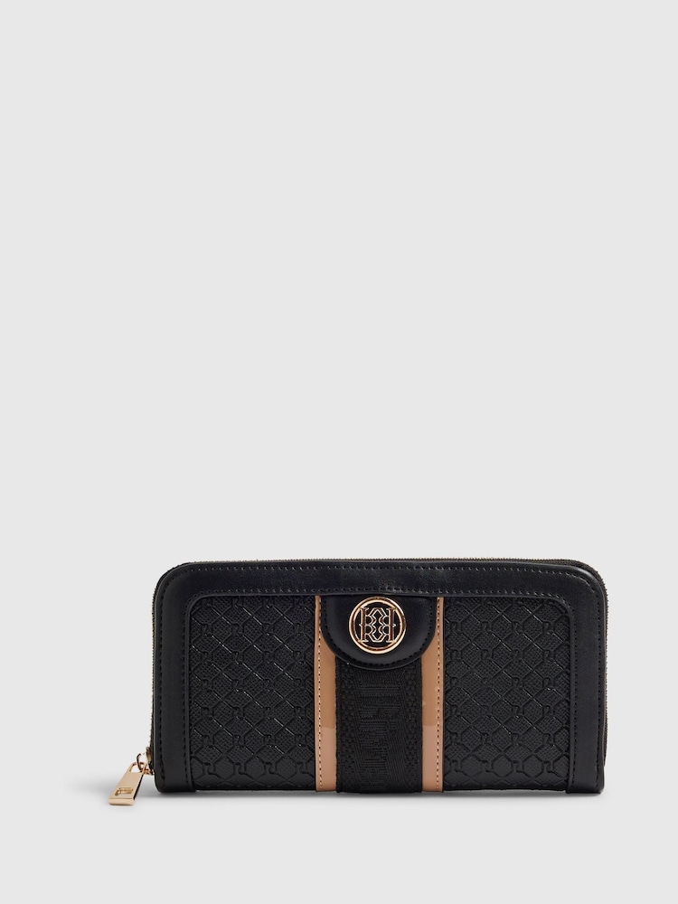 River Island Black Monogram Embossed ZiP Around Purse - Image 1 of 5