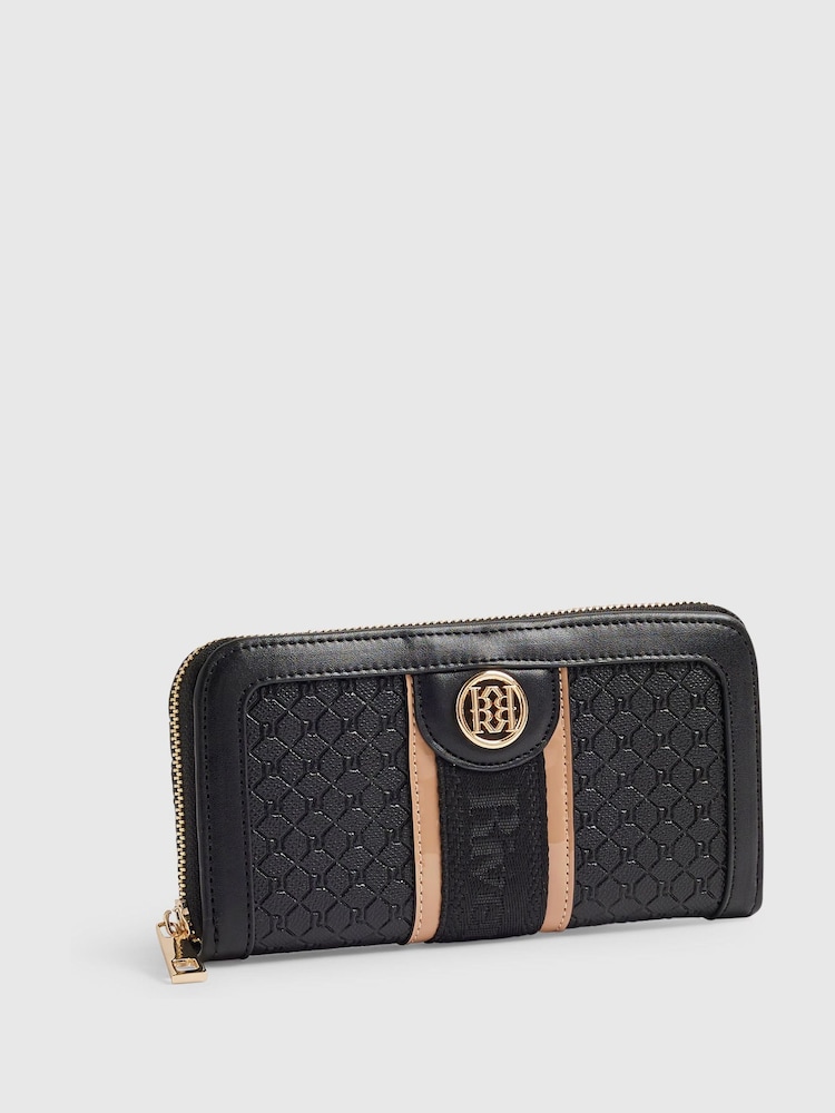 River Island Black Monogram Embossed ZiP Around Purse - Image 2 of 5