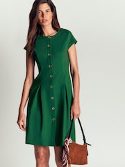 Boden Green Short Pleated Button Dress - Image 1 of 5