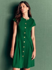 Boden Green Short Pleated Button Dress - Image 2 of 5