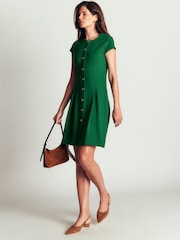 Boden Green Short Pleated Button Dress - Image 4 of 5