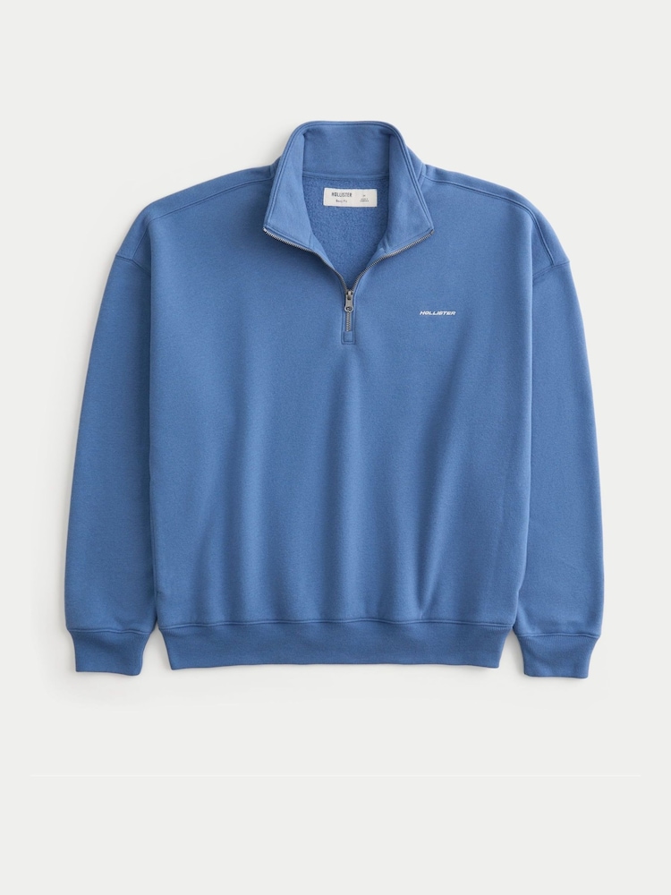 Көк - Hollister Quauter Zip Logo Sweatshirt - 1суретінің 1 суреті