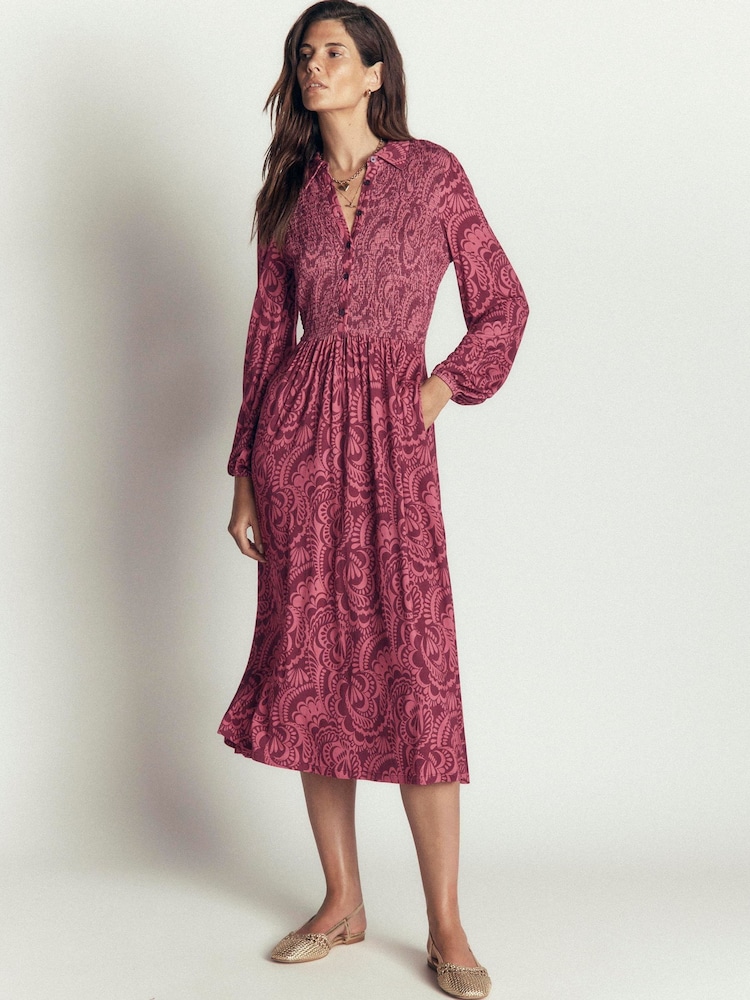 Boden Purple Smocked Jersey Shirt Dress - Image 1 of 6
