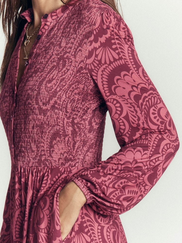 Boden Purple Smocked Jersey Shirt Dress - Image 2 of 6