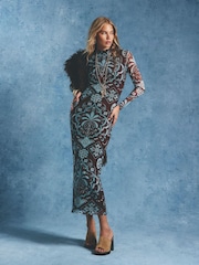 River Island Brown Long Sleeve Mesh Maxi Dress - Image 1 of 4