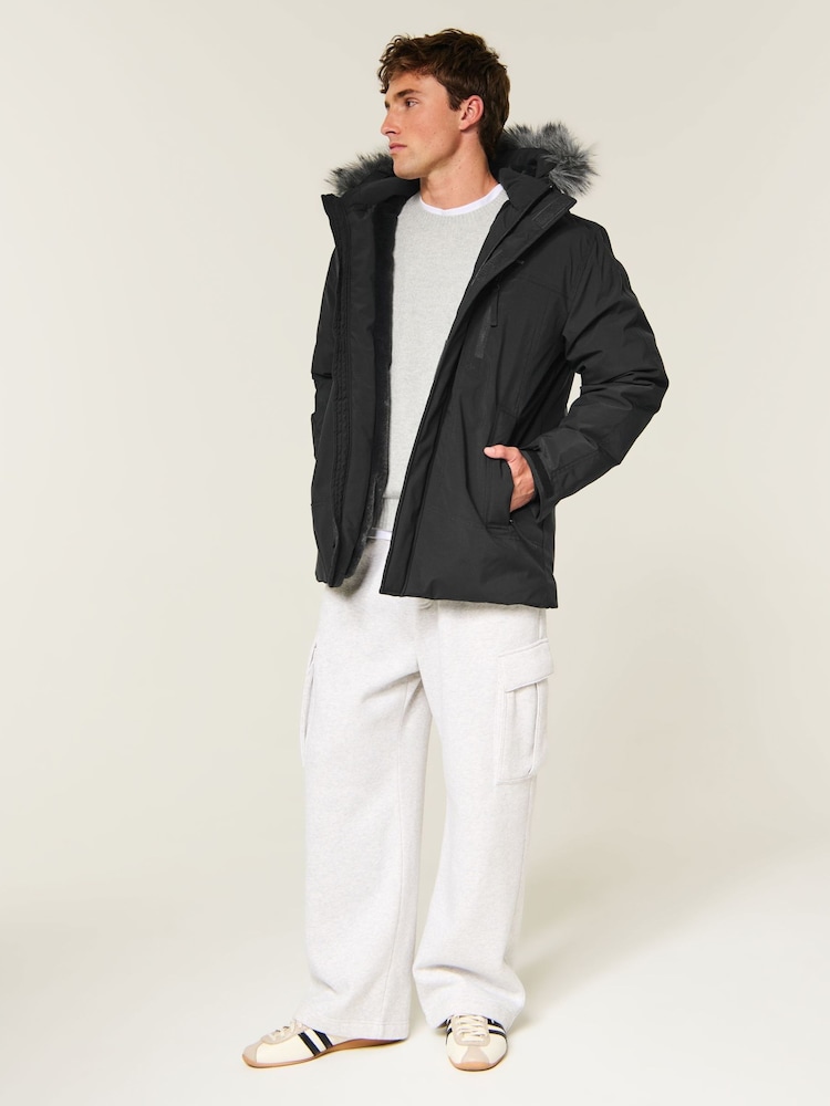 Μαύρο - Hollister Heavyweight Logo Parka Coat - Εικόνα 2 από 8