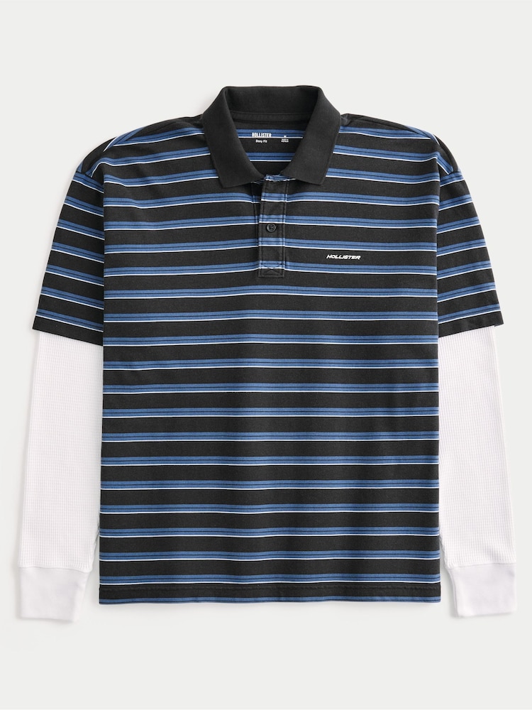 Hollister Blue Boxy Heavyweight Stripe Polo Shirt - Image 1 of 1