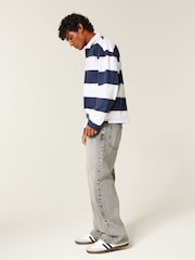 Hollister Blue Stripe Long Sleeve Rugby Polo Shirt - Image 3 of 5