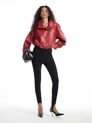 River Island Red Funnel Neck Ruched Sleeve Bomber Jacket - Image 1 of 4