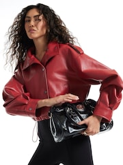 River Island Red Funnel Neck Ruched Sleeve Bomber Jacket - Image 2 of 4