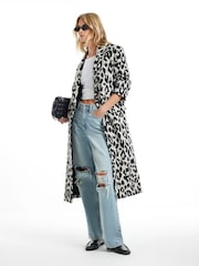 River Island Cream Leopard Duster Coat - Image 1 of 4