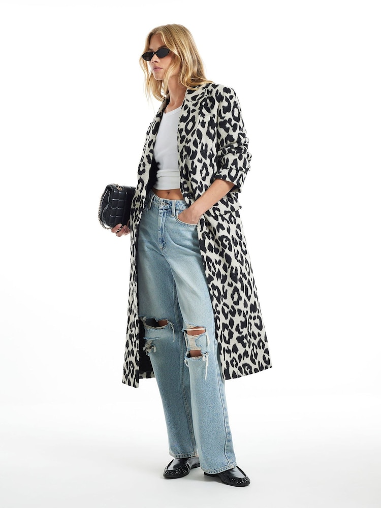 River Island Cream Leopard Duster Coat - Image 1 of 4 River Island Cream Leopard Duster Coat - Image 1 of 4
