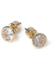 Aela Gold Tone Diamond Simulants Solitaire Stud Earrings - Image 1 of 2