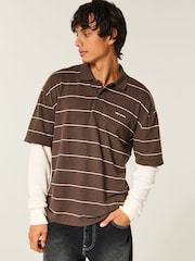 Hollister Brown Boxy Heavyweight Stripe Polo Shirt - Image 1 of 5