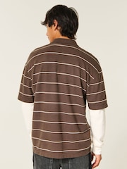 Hollister Brown Boxy Heavyweight Stripe Polo Shirt - Image 3 of 5