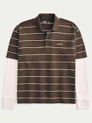 Hollister Brown Boxy Heavyweight Stripe Polo Shirt - Image 4 of 5
