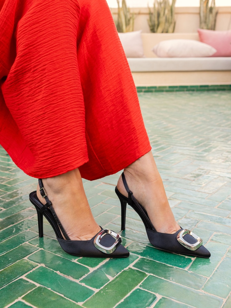 Novo Black Yamini Satin Hardware Slingback Court Shoes - Image 1 of 6