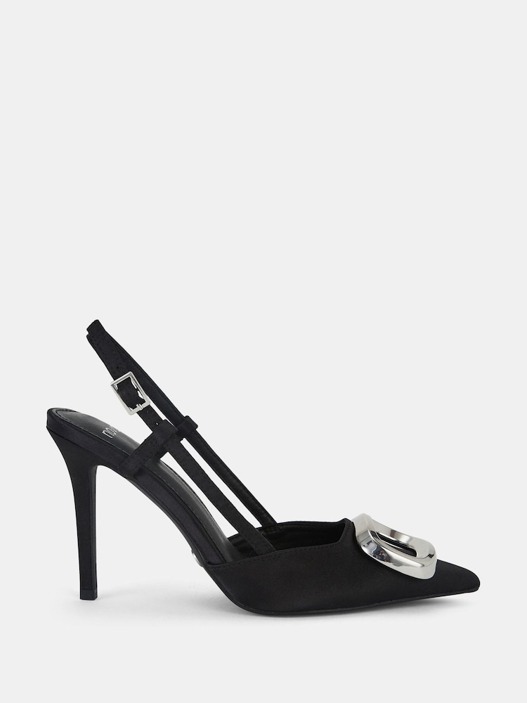 Novo Black Yamini Satin Hardware Slingback Court Shoes - Image 2 of 6