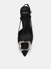 Novo Black Yamini Satin Hardware Slingback Court Shoes - Image 5 of 6