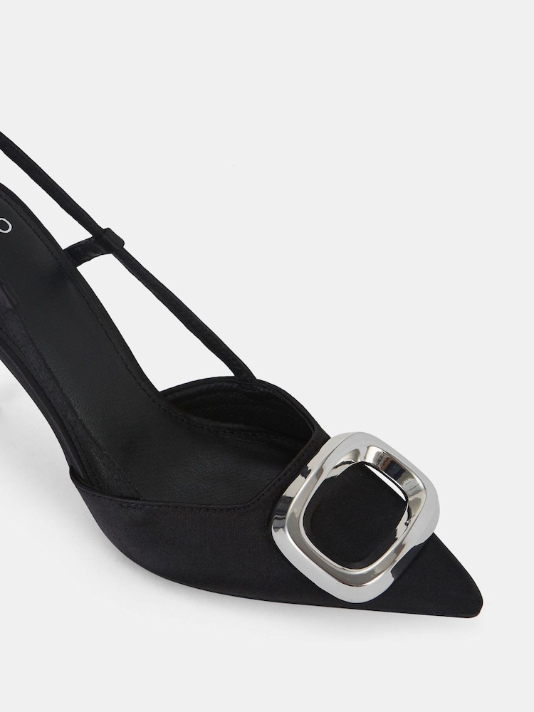 Novo Black Yamini Satin Hardware Slingback Court Shoes - Image 6 of 6