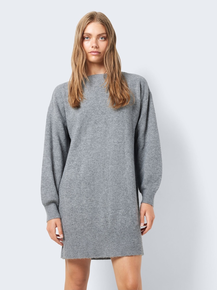 NOISY MAY Grey Slash Neck Knitted Jumper Dress - Image 1 of 6