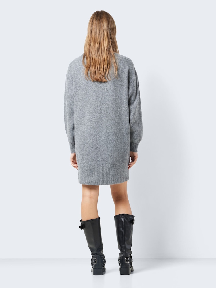 NOISY MAY Grey Slash Neck Knitted Jumper Dress - Image 2 of 6