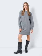 NOISY MAY Grey Slash Neck Knitted Jumper Dress - Image 3 of 6