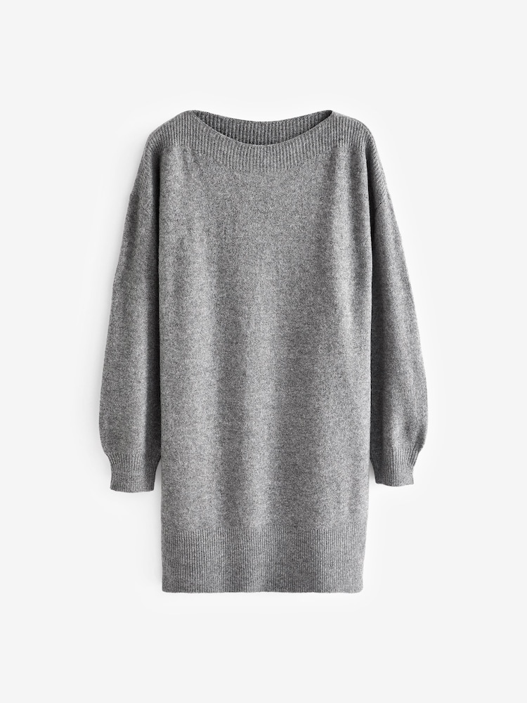 NOISY MAY Grey Slash Neck Knitted Jumper Dress - Image 6 of 6