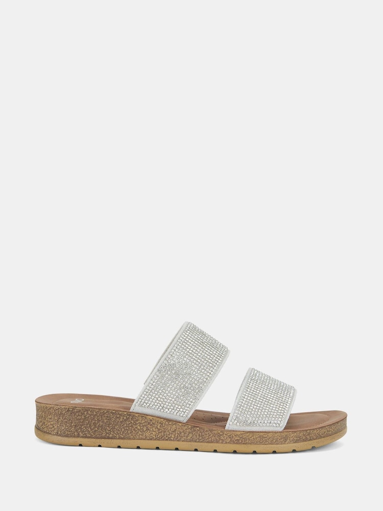 Novo Silver Regular Fit Samara Diamante Mule Sandals - Image 2 of 4