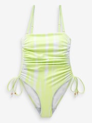 Lime Green Tie Dye Bandeau Ruched Leg Tummy Shaping Control Swimsuit - Image 5 of 5