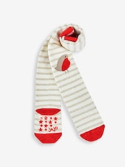 JoJo Maman Bébé Cream Christmas Cotton Rich Robin Knee Tights - Image 1 of 2
