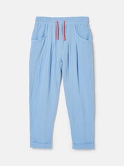 Joules Girls' Playtime Blue Textured Woven Trousers - Image 1 of 6