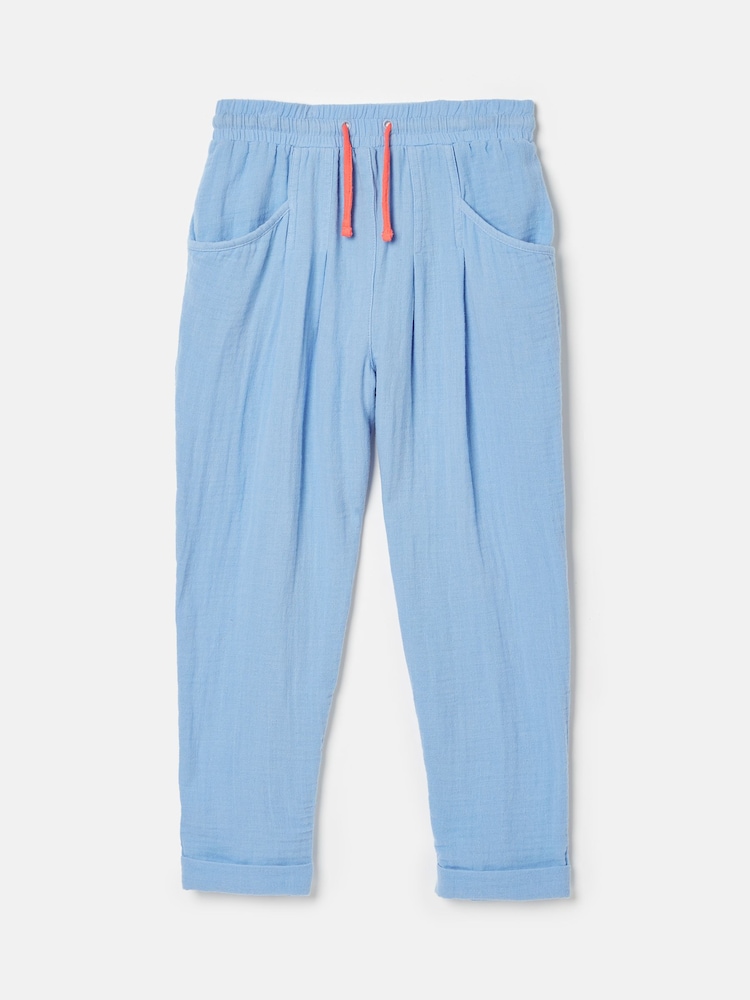 Joules Girls' Playtime Blue Textured Woven Trousers - Image 1 of 6