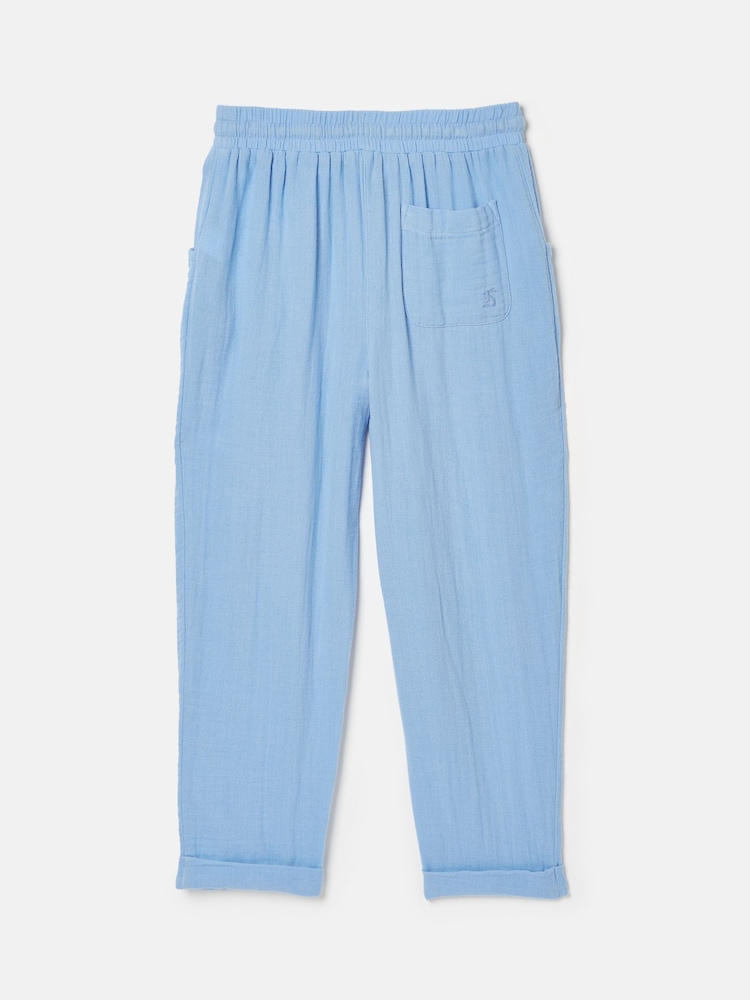 Joules Girls' Playtime Blue Textured Woven Trousers - Image 2 of 6