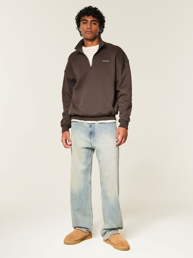 Қоңыр - Hollister Quauter Zip Logo Sweatshirt - 3суретінің 1 суреті