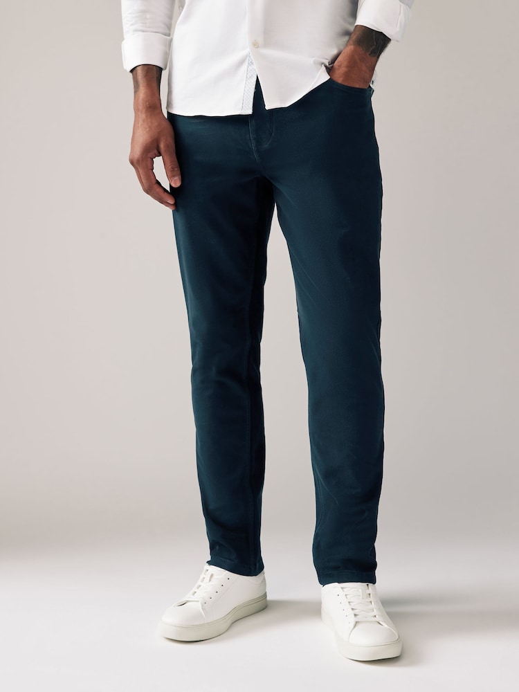 Blue Dark Slim Fit Soft Touch 5 Pocket Jean Style Trousers - Image 1 of 12