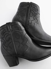 Black Regular/Wide Fit Forever Comfort® Stitched Detail Ankle Western/Cowboy Boots - Image 5 of 8