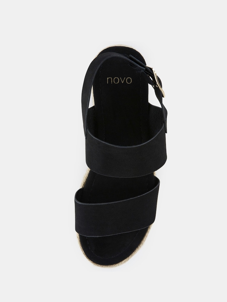 Novo Black Wide Fit Sadie Espadrille Double Strap Sandals - Image 5 of 5